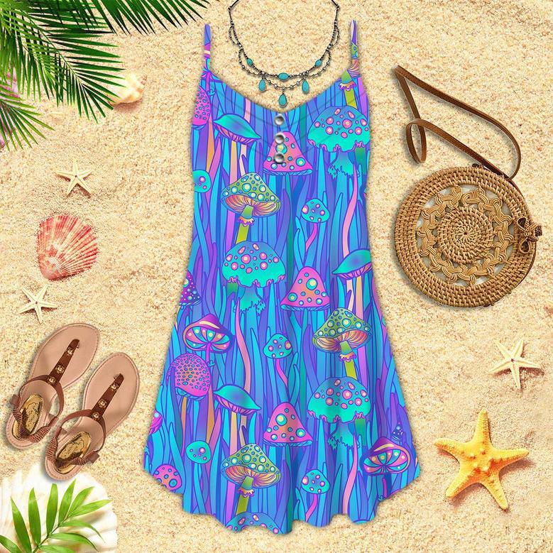 Neon Hippie Mushroom Spaghetti Strap Summer Dress