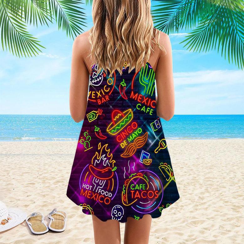 Neon Mexican Party Cinco De Mayo Spaghetti Strap Summer Dress