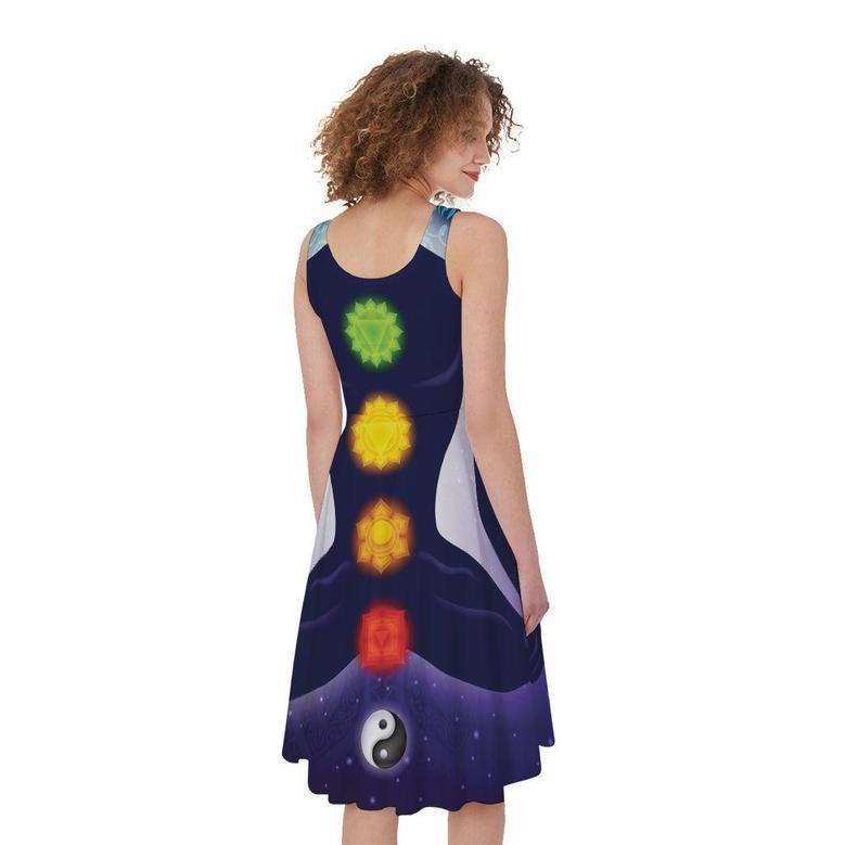 Nine Chakras Aura Print Sleeveless Knee Length Dress