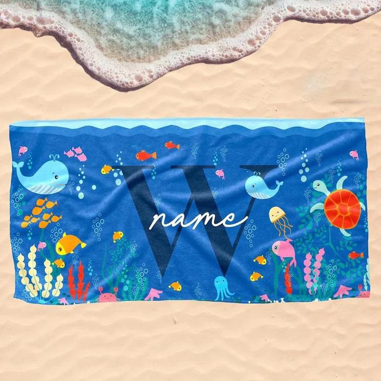 Ocean Print Custom Name Personalized Kids Beach Towels Unique Design