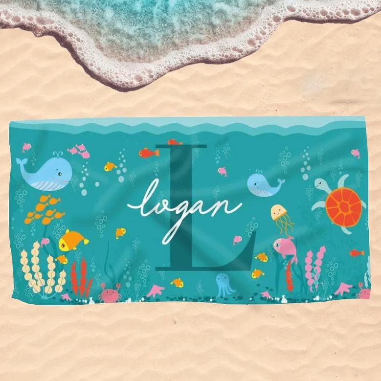 Ocean Print Custom Name Personalized Kids Beach Towels Unique Design