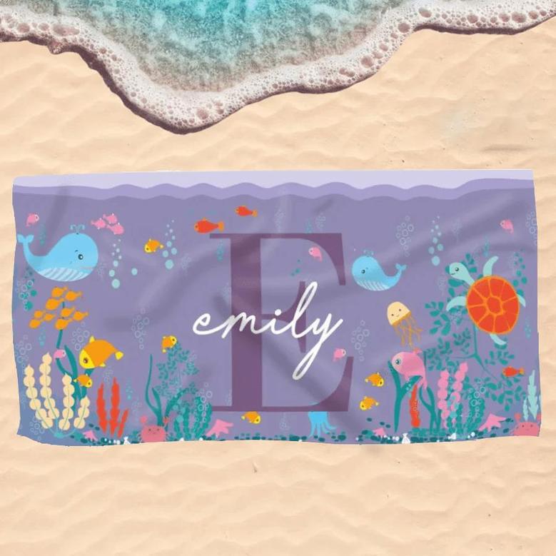 Ocean Print Custom Name Personalized Kids Beach Towels Unique Design