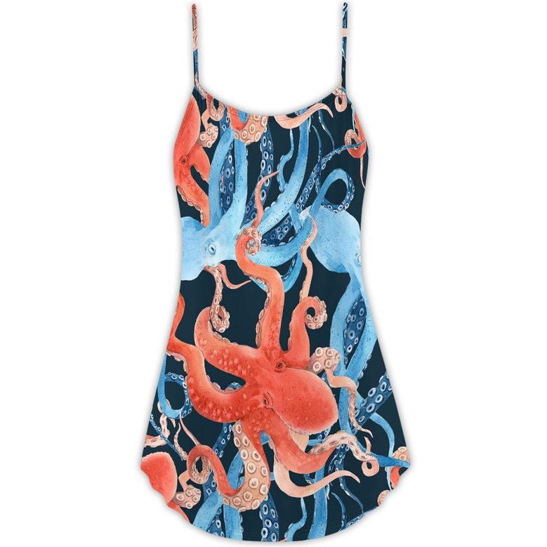 Octopus Colorful Ocean Life Basic - V-Neck Sleeveless Cami Dress