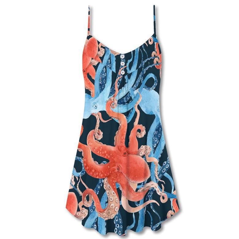 Octopus Colorful Ocean Life Basic - V-Neck Sleeveless Cami Dress