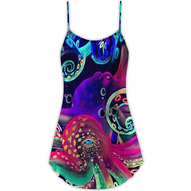 Octopus Neon Under The Sea - V-Neck Sleeveless Cami Dress