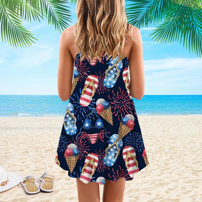 Of Day Beach Slippers Fireworks Spaghetti Strap Summer Dress