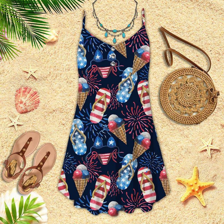 Of Day Beach Slippers Fireworks Spaghetti Strap Summer Dress