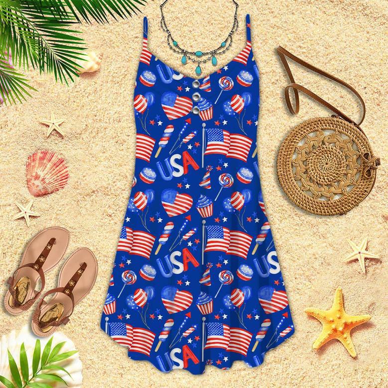 Of July Patriotic American Flags Spaghetti Strap Summer Dress