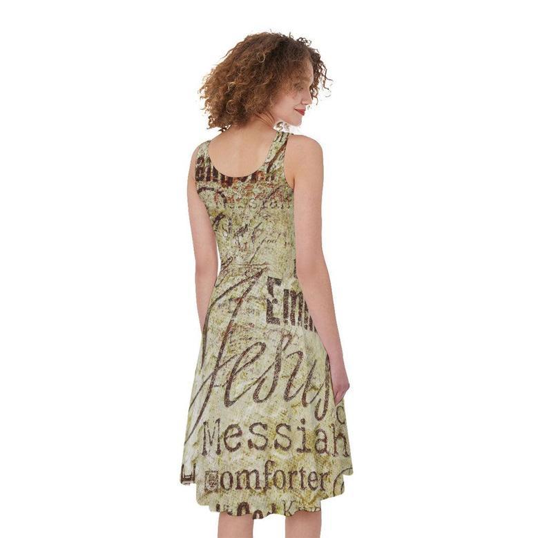 Old Religious Words Print Sleeveless Knee Length Dress