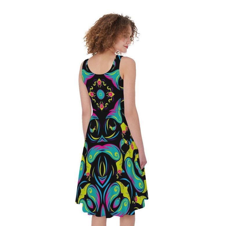 Ornament Psychedelic Trippy Print Sleeveless Knee Length Dress