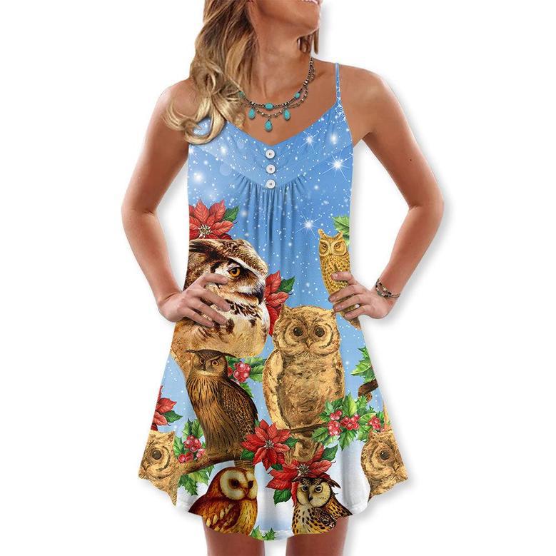 Owl Family Retro Merry Christmas - V-Neck Sleeveless Cami Dress