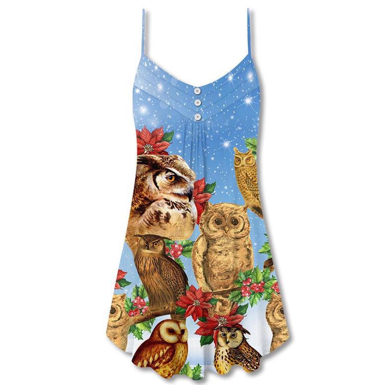 Owl Family Retro Merry Christmas - V-Neck Sleeveless Cami Dress