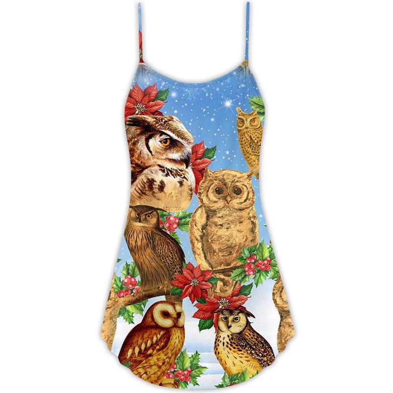 Owl Family Retro Merry Christmas - V-Neck Sleeveless Cami Dress