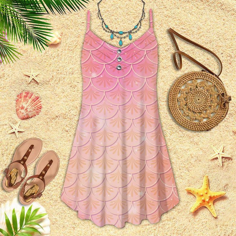 Pale Pink And Yellow Mermaid Scales Spaghetti Strap Summer Dress