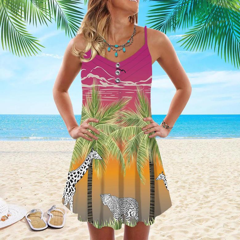 Palm Trees Tropical Spaghetti Strap Summer Dress