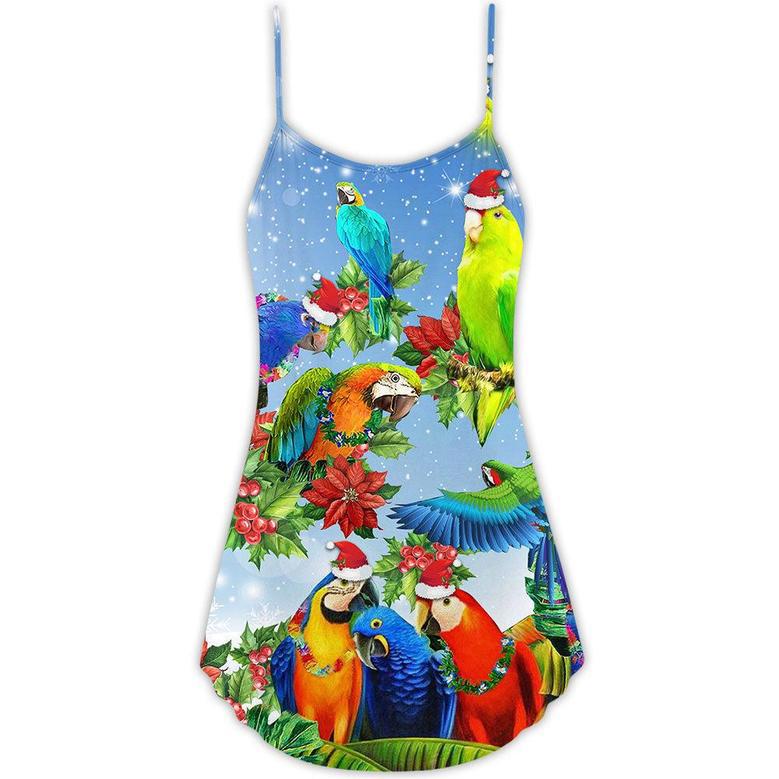 Parrot Couple Merry Christmas - V-Neck Sleeveless Cami Dress