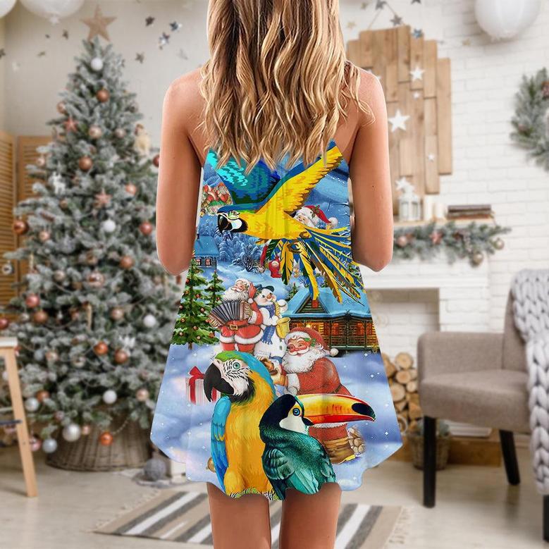 Parrot High By The Beach Christmas - V-Neck Sleeveless Cami Dress