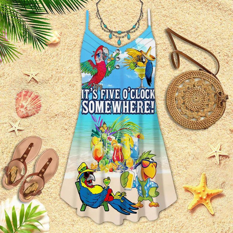 Parrot It's 5 O'Clock Somewhere Tropical Margarita Cocktail Spaghetti Strap Summer Dress