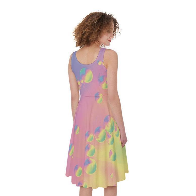 Pastel Acid Melt Print Sleeveless Knee Length Dress