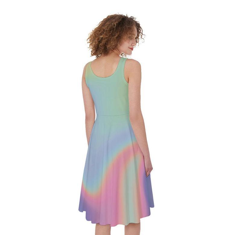 Pastel Holographic Print Sleeveless Knee Length Dress