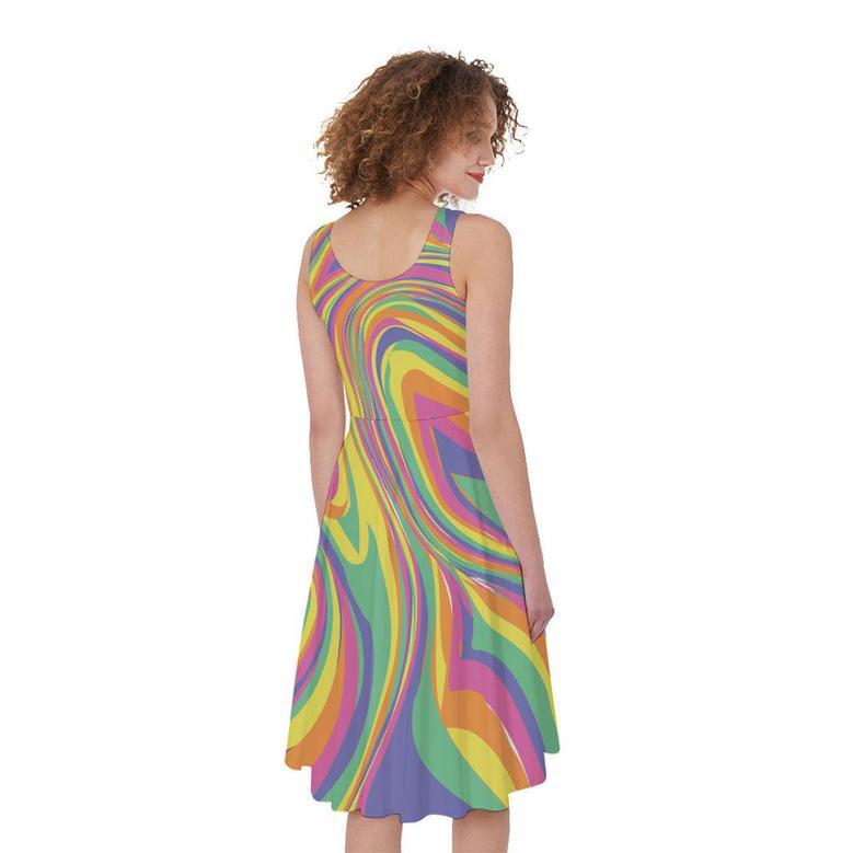 Pastel Rave Print Sleeveless Knee Length Dress