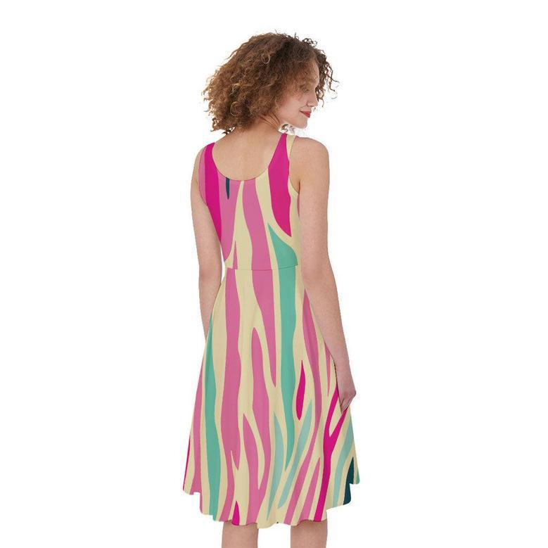 Pastel Zebra Pattern Print Sleeveless Knee Length Dress