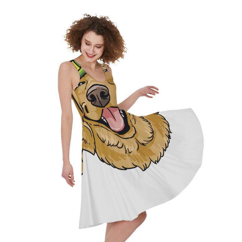 Patrick's Day Golden Retriever Print Sleeveless Knee Length Dress