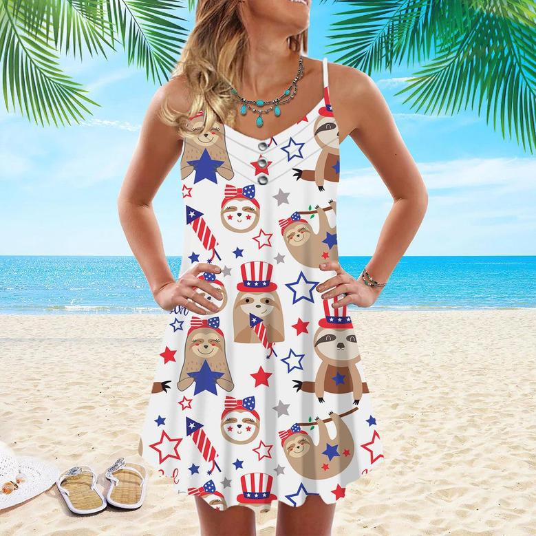 Patriotic Sloth Bears For Independence Day Of July Spaghetti Strap Summer Dress