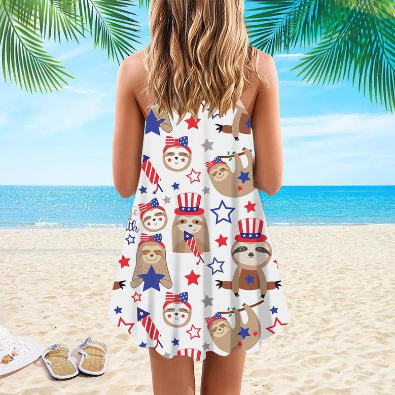 Patriotic Sloth Bears For Independence Day Of July Spaghetti Strap Summer Dress