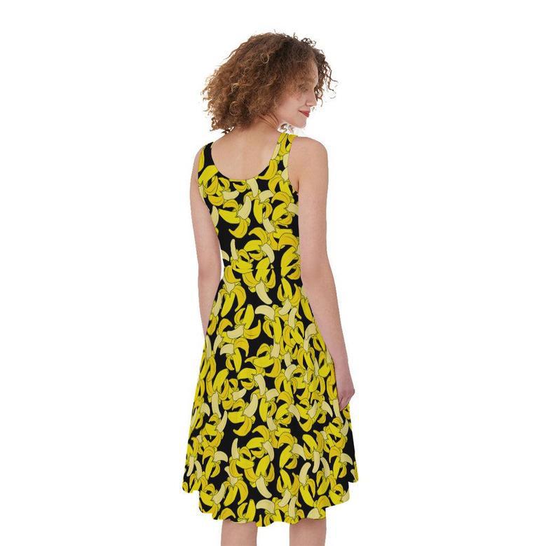 Peeled Banana Pattern Print Sleeveless Knee Length Dress