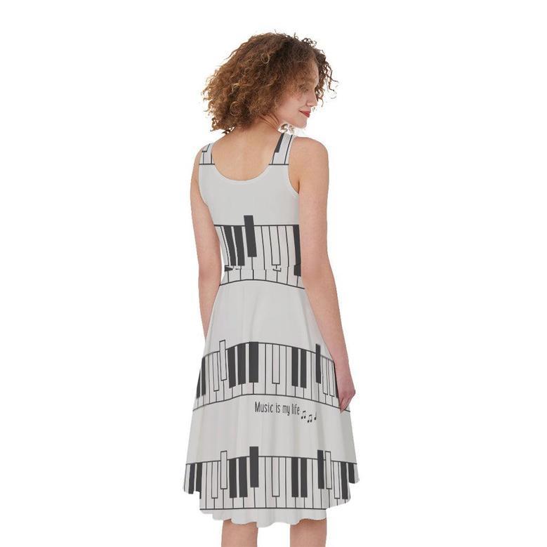 Piano Pattern Print Sleeveless Knee Length Dress