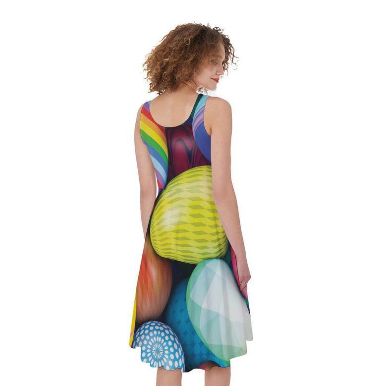 Pile Of Colorful Easter Eggs Print Sleeveless Knee Length Dress