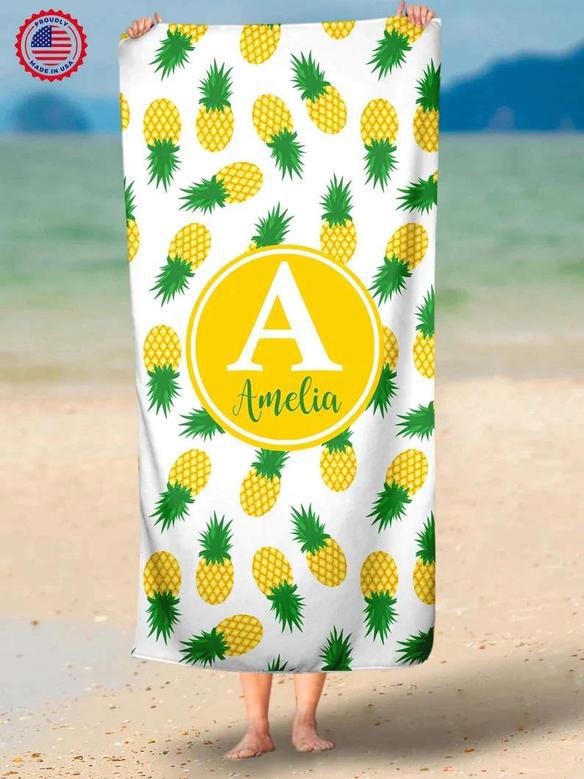 Pineapple Monogram Personalized Beach Towels Crab Summer Fruit Theme