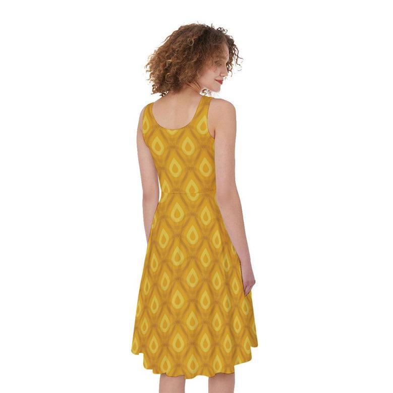 Pineapple Print Sleeveless Knee Length Dress