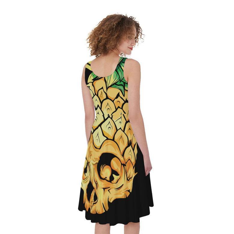 Pineapple Skull Print Sleeveless Knee Length Dress