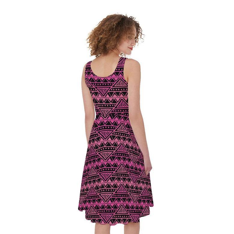 Pink African Ethnic Pattern Print Sleeveless Knee Length Dress