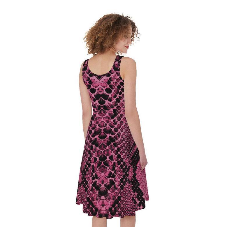 Pink And Black Snakeskin Print Sleeveless Knee Length Dress