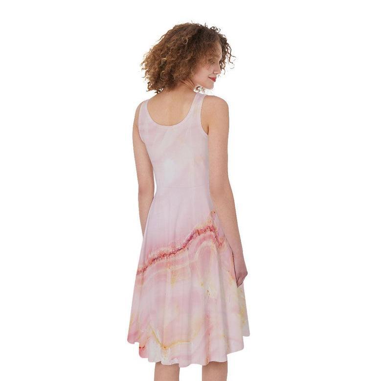 Pink Marble Print Sleeveless Knee Length Dress