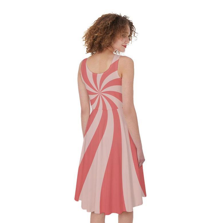 Pink Psychedelic Swirl Print Sleeveless Knee Length Dress