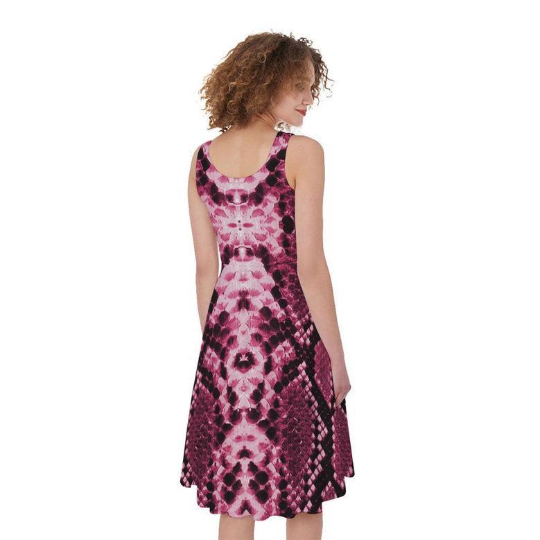 Pink Python Snakeskin Print Sleeveless Knee Length Dress