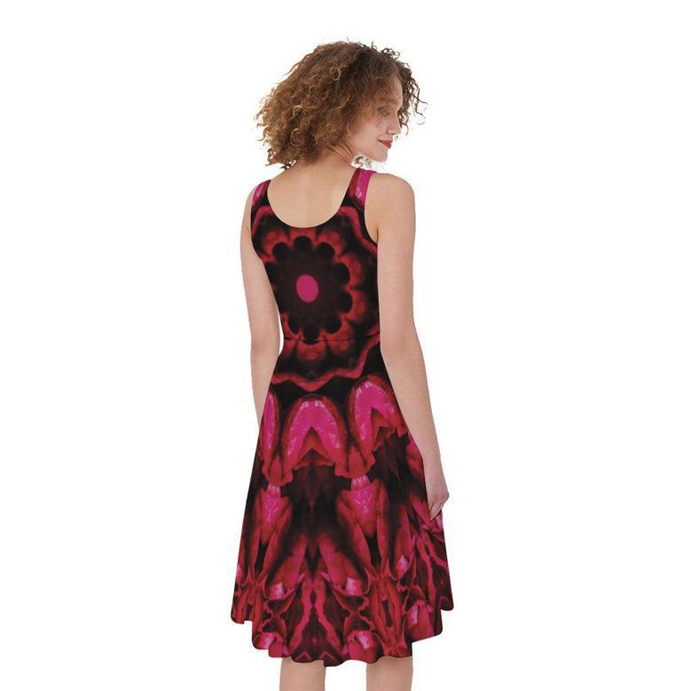 Pink Rose Kaleidoscope Print Sleeveless Knee Length Dress