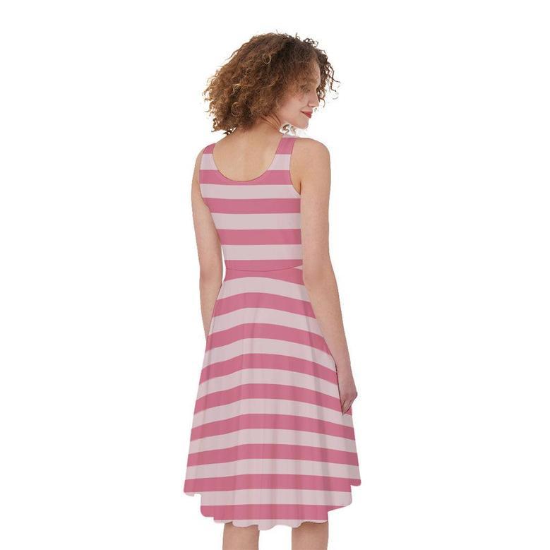 Pink Striped Pattern Print Sleeveless Knee Length Dress