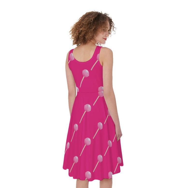 Pink Sweet Lollipop Pattern Print Sleeveless Knee Length Dress