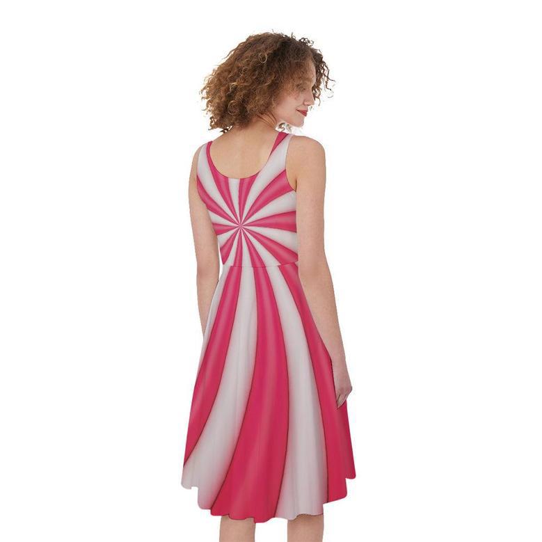 Pink Swirl Candy Print Sleeveless Knee Length Dress