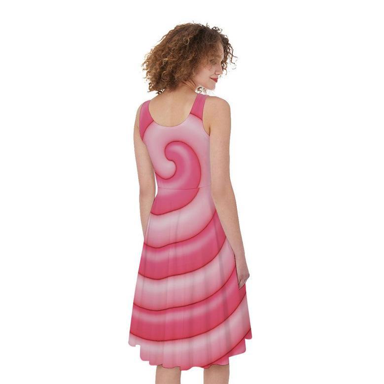 Pink Swirl Lollipop Print Sleeveless Knee Length Dress