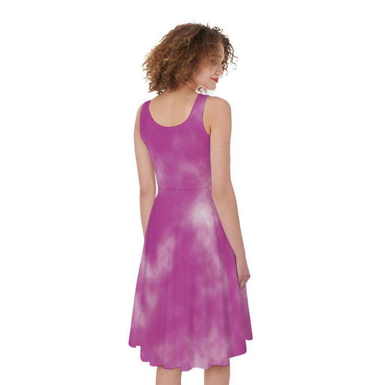 Pink Tie Dye Print Sleeveless Knee Length Dress