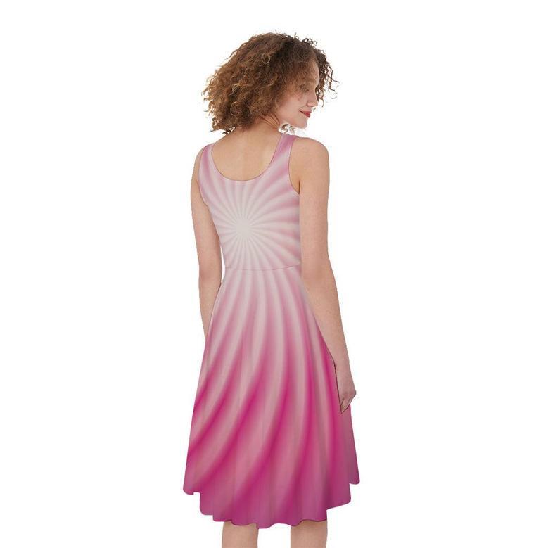 Pink Whirlpool Spiral Print Sleeveless Knee Length Dress