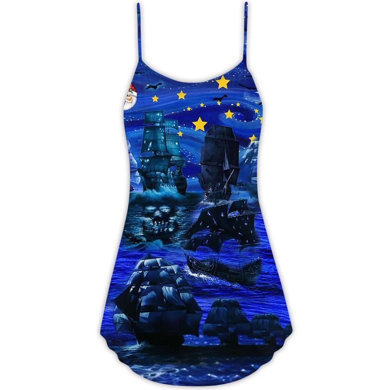 Pirate Ship Under The Romantic Moonlight Christmas - V-Neck Sleeveless Cami Dress