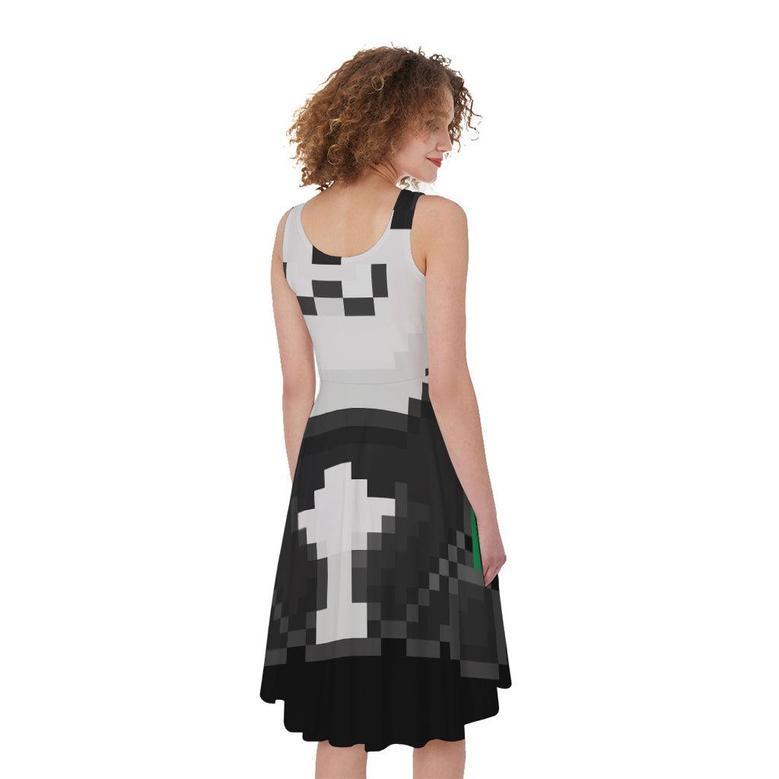 Pixel Panda Print Sleeveless Knee Length Dress