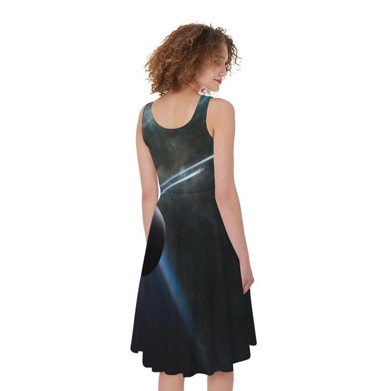 Planet And Space Print Sleeveless Knee Length Dress